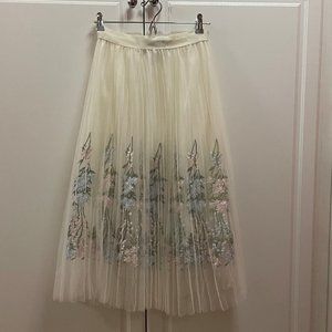 Moon Collection Balletcore Ivory, Blue and Pink Floral Tulle Midi Skirt Size S/M